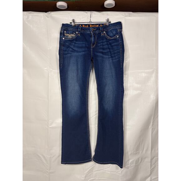 Rock Revival 31 Betty Easy Boot Rhinestones Denim Jeans Biker EUC - Picture 2 of 7